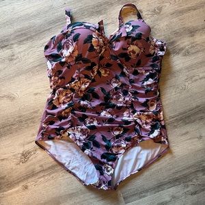 Torrid size 4 swimsuit one piece underwire purple with floral pattern